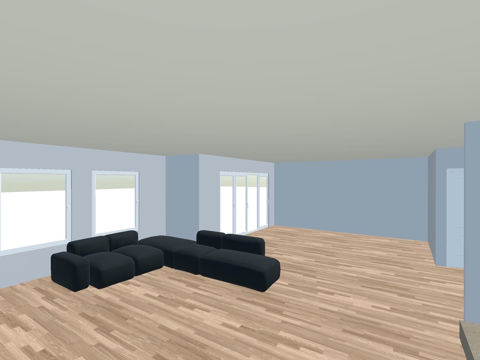 3D design model of a Chestermere basement living area before the build