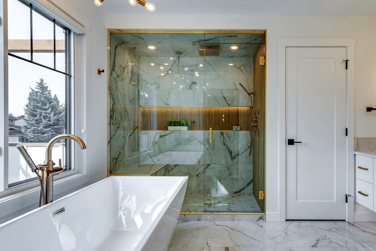 Lake Placid ensuite with marble shower and freestanding tub