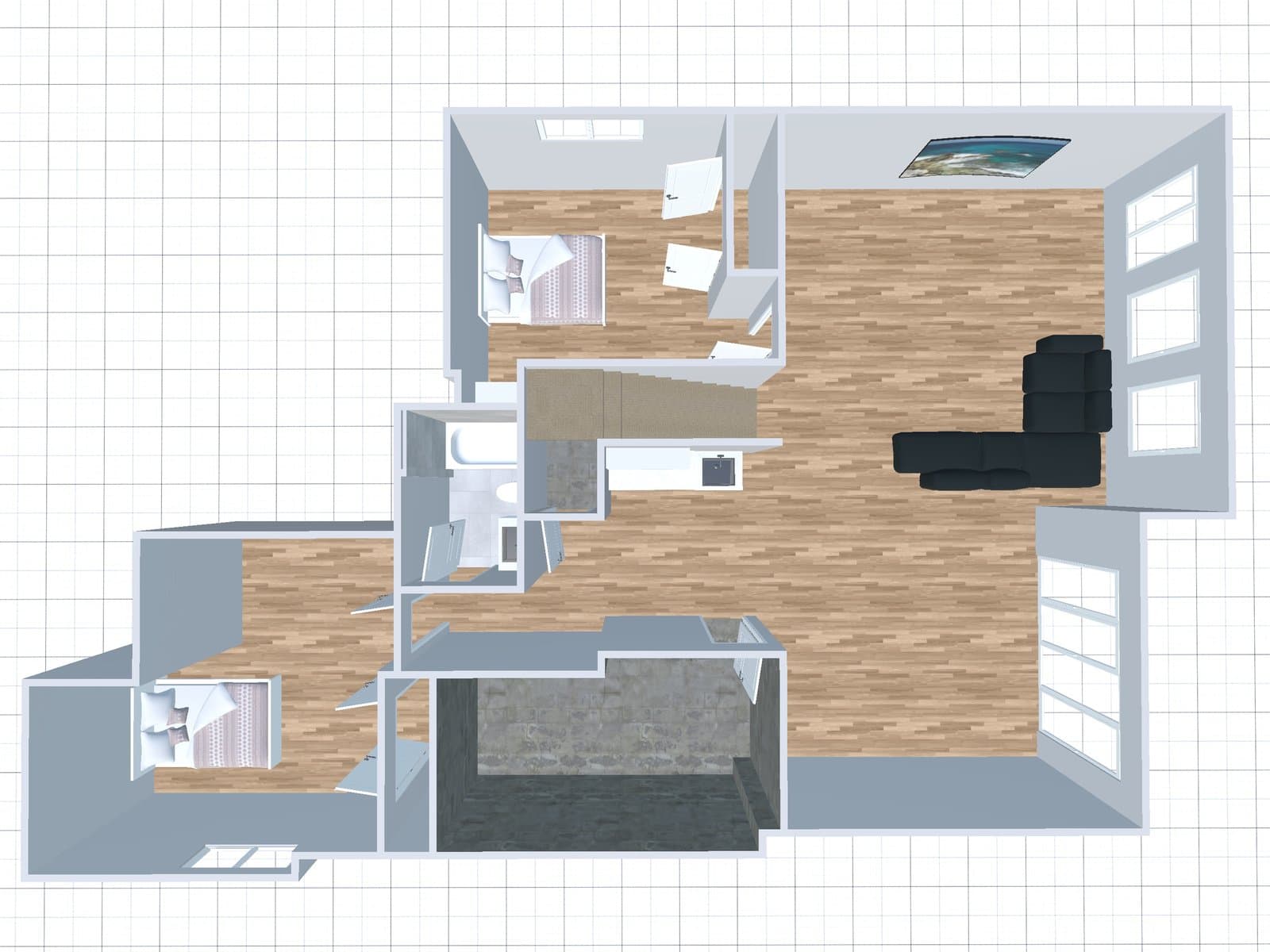 3D top-down model of a finished Calgary basement