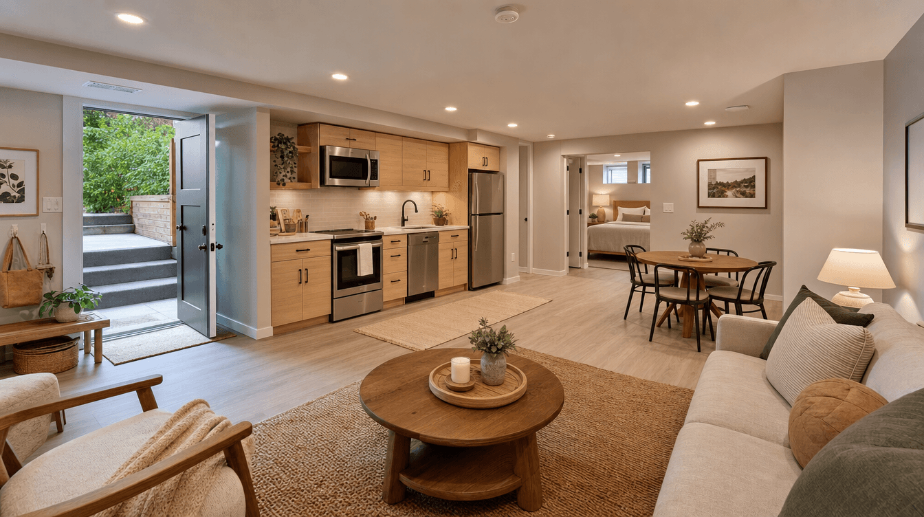 A finished legal basement suite with its own kitchenette and separate entrance, a complete independent dwelling
