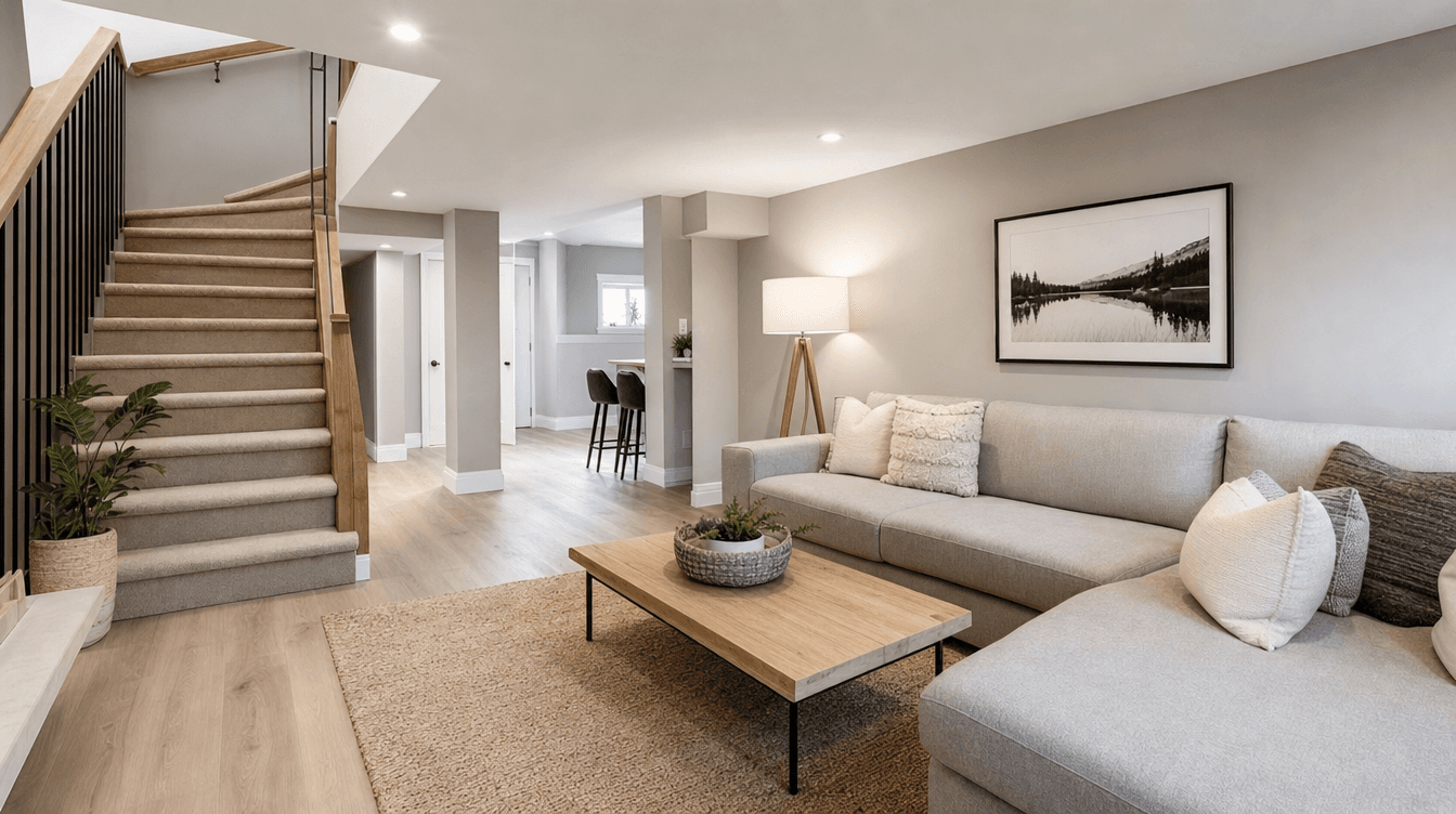 A homeowner comparing two different basement quotes at a kitchen table in Calgary.