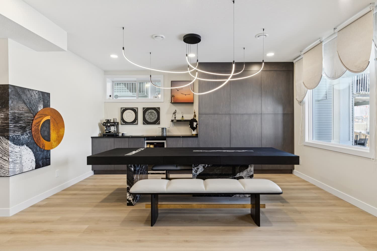 Completed basement living space in a Calgary development