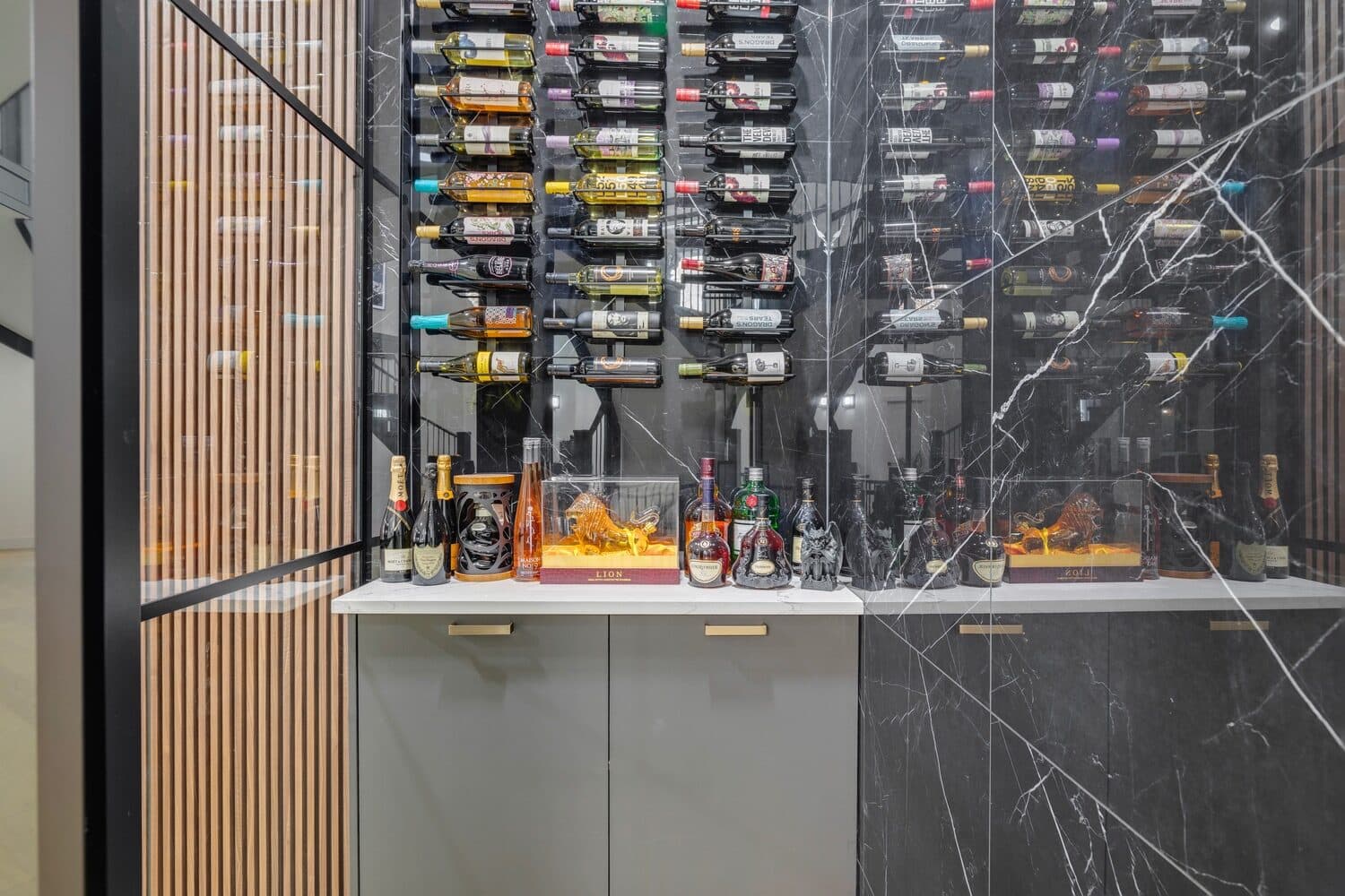 Custom basement wine room with glass enclosure in a Calgary home